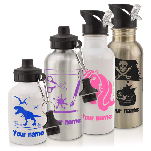 in White (600ml) with Drinking Straw (Unicorn Icon) - Red (Personalised with Text)