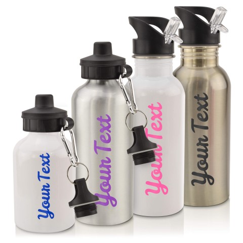 in White (600ml) with Screw Cap - Black (Personalised with Text)