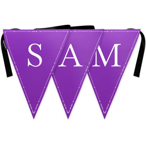 - 5 Metres with 12 Triangle Flags (28cm) Purple Mock Suede Polyester Fabric (Personalised with Text)