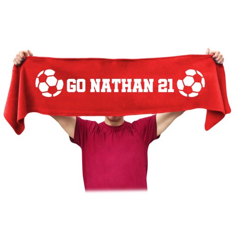 Medium (100cm x 20cm) Football Theme - Red Fleece Fabric (Personalised with Text)