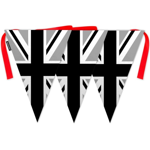 - 5 Metres with 12 Rectangle Flags (28cm) Black & White Mock Suede Polyester Fabric