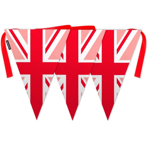 - 5 Metres with 12 Triangle Flags (28cm) Red Mock Suede Polyester Fabric (Personalised with Text)