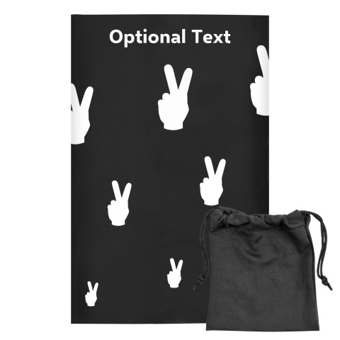 Regular (38cm x 25cm) (Two Finger Icon) Black - Stretch Polyester (Optional Personalised Gift Text) with Small Black Storage Pouch