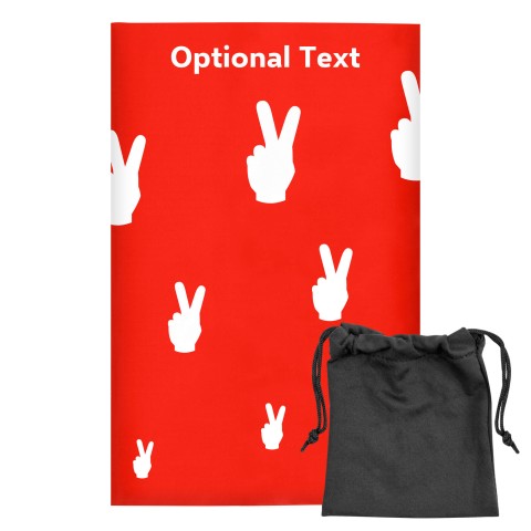 Regular (38cm x 25cm) (Two Finger Icon) Red - Stretch Polyester (Optional Personalised Gift Text) with Small Black Storage Pouch