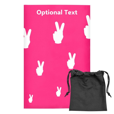 Regular (38cm x 25cm) (Two Finger Icon) Fuchsia Pink - Stretch Polyester (Optional Personalised Gift Text) with Small Black Storage Pouch