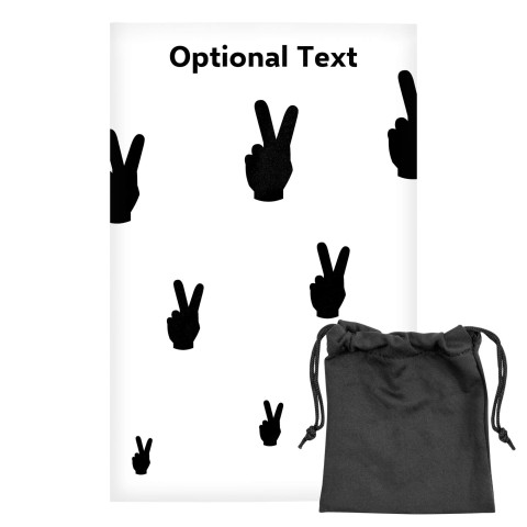 Regular (38cm x 25cm) (Two Finger Icon) White - Stretch Polyester (Optional Personalised Gift Text) with Small Black Storage Pouch