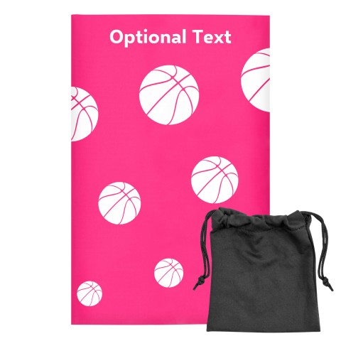 Regular (38cm x 25cm) (Basketball Icon) Fuchsia Pink - Stretch Polyester (Optional Personalised Gift Text) with Small Black Storage Pouch