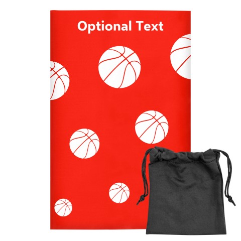 Regular (38cm x 25cm) (Basketball Icon) Red - Stretch Polyester (Optional Personalised Gift Text) with Small Black Storage Pouch