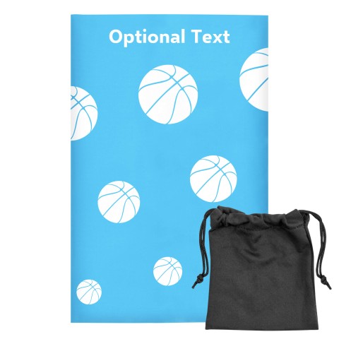 Regular (38cm x 25cm) (Basketball Icon) Sky Blue - Stretch Polyester (Optional Personalised Gift Text) with Small Black Storage Pouch