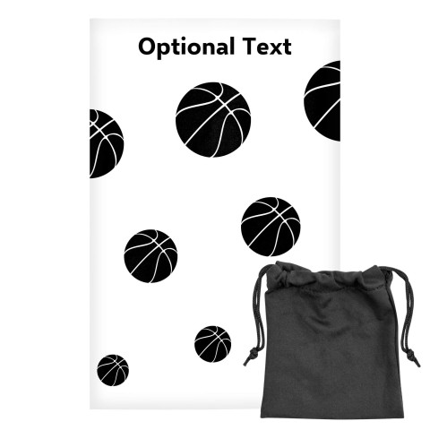Regular (38cm x 25cm) (Basketball Icon) White - Stretch Polyester (Optional Personalised Gift Text) with Small Black Storage Pouch