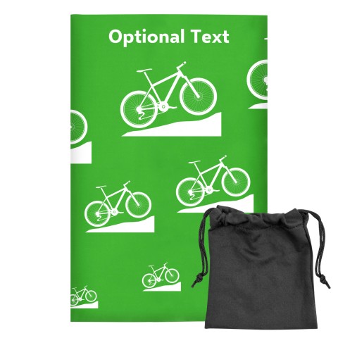 Regular (38cm x 25cm) (Mountain Biking Icon) Bright Green - Stretch Polyester (Optional Personalised Gift Text) with Small Black Storage Pouch