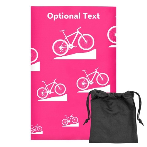 Regular (38cm x 25cm) (Mountain Biking Icon) Fuchsia Pink - Stretch Polyester (Optional Personalised Gift Text) with Small Black Storage Pouch