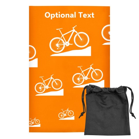 Regular (38cm x 25cm) (Mountain Biking Icon) Orange - Stretch Polyester (Optional Personalised Gift Text) with Small Black Storage Pouch