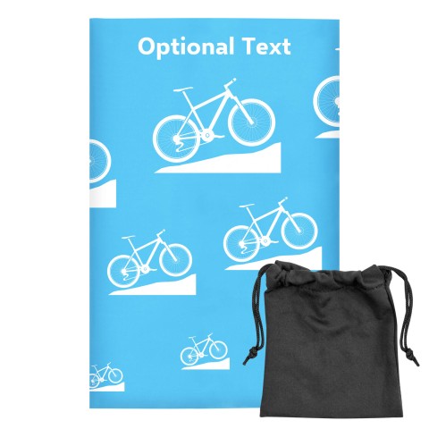 Regular (38cm x 25cm) (Mountain Biking Icon) Sky Blue - Stretch Polyester (Optional Personalised Gift Text) with Small Black Storage Pouch