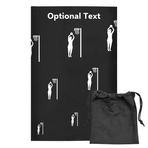 Regular (38cm x 25cm) (Netball Icon) Black - Stretch Polyester (Optional Personalised Gift Text) with Small Black Storage Pouch