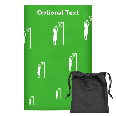 Regular (38cm x 25cm) (Netball Icon) Bright Green - Stretch Polyester (Optional Personalised Gift Text) with Small Black Storage Pouch