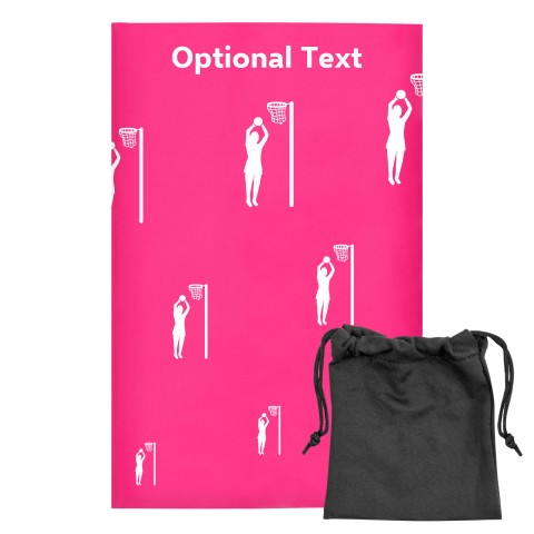 Regular (38cm x 25cm) (Netball Icon) Fuchsia Pink - Stretch Polyester (Optional Personalised Gift Text) with Small Black Storage Pouch