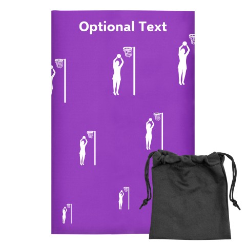 Regular (38cm x 25cm) (Netball Icon) Purple - Stretch Polyester (Optional Personalised Gift Text) with Small Black Storage Pouch
