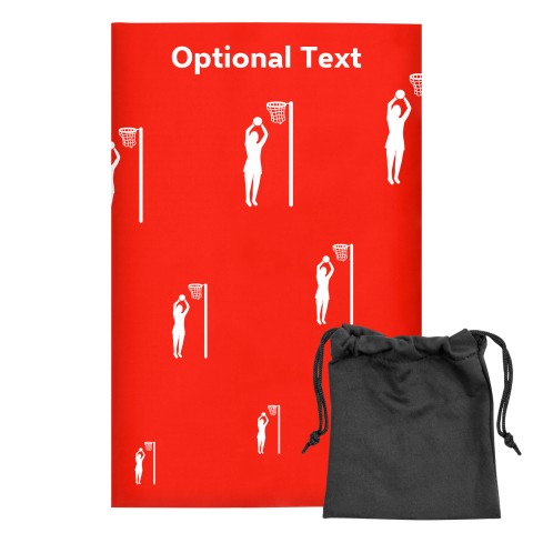 Regular (38cm x 25cm) (Netball Icon) Red - Stretch Polyester (Optional Personalised Gift Text) with Small Black Storage Pouch