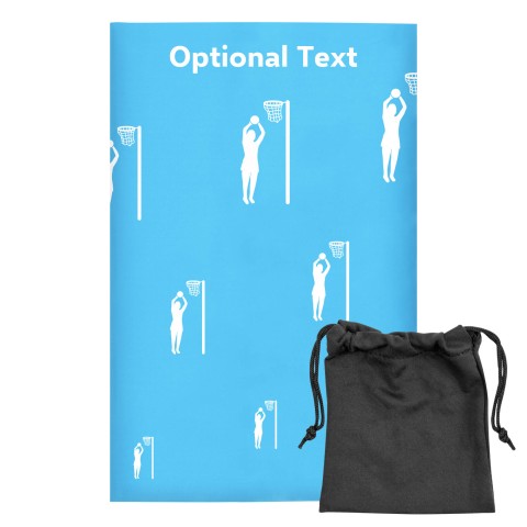 Regular (38cm x 25cm) (Netball Icon) Sky Blue - Stretch Polyester (Optional Personalised Gift Text) with Small Black Storage Pouch