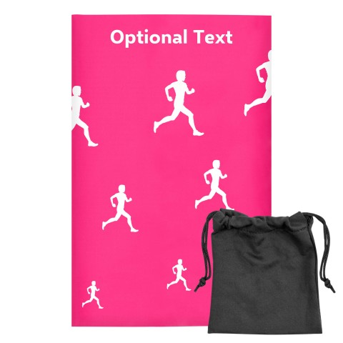 Regular (38cm x 25cm) (Running Icon) Fuchsia Pink - Stretch Polyester (Optional Personalised Gift Text) with Small Black Storage Pouch