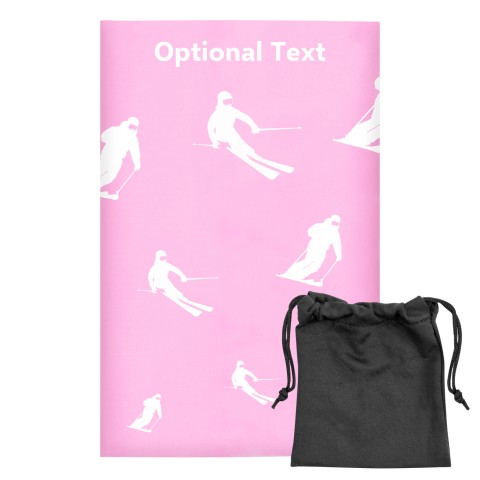 Regular (38cm x 25cm) (Skiing Icon) Baby Pink - Stretch Polyester (Optional Personalised Gift Text) with Small Black Storage Pouch