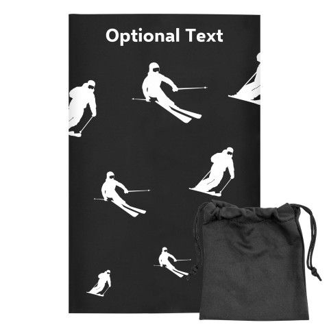 Regular (38cm x 25cm) (Skiing Icon) Black - Stretch Polyester (Optional Personalised Gift Text) with Small Black Storage Pouch