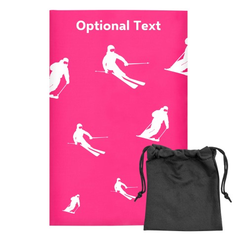 Regular (38cm x 25cm) (Skiing Icon) Fuchsia Pink - Stretch Polyester (Optional Personalised Gift Text) with Small Black Storage Pouch