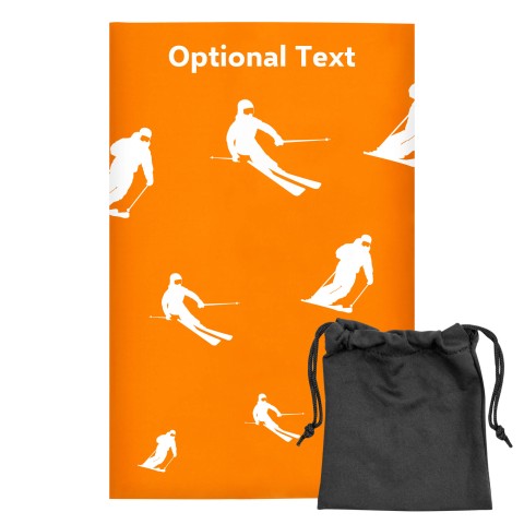 Regular (38cm x 25cm) (Skiing Icon) Orange - Stretch Polyester (Optional Personalised Gift Text) with Small Black Storage Pouch