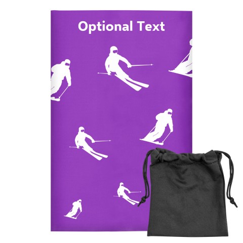 Regular (38cm x 25cm) (Skiing Icon) Purple - Stretch Polyester (Optional Personalised Gift Text) with Small Black Storage Pouch