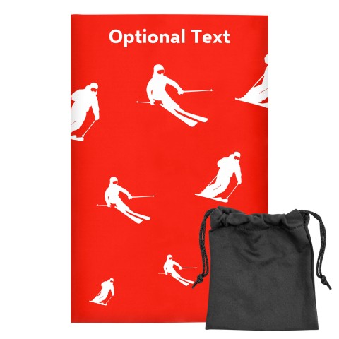 Regular (38cm x 25cm) (Skiing Icon) Red - Stretch Polyester (Optional Personalised Gift Text) with Small Black Storage Pouch