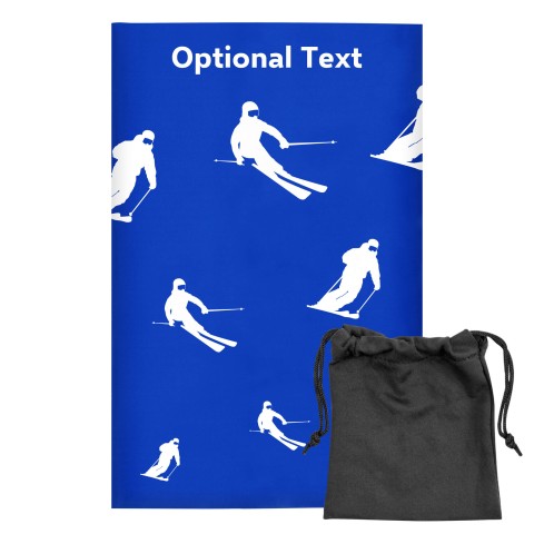 Regular (38cm x 25cm) (Skiing Icon) Royal Blue - Stretch Polyester (Optional Personalised Gift Text) with Small Black Storage Pouch
