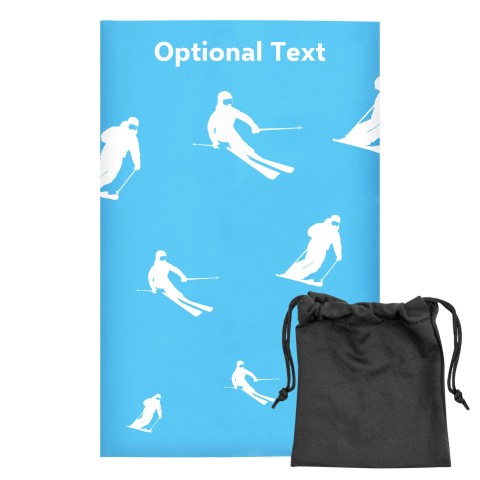 Regular (38cm x 25cm) (Skiing Icon) Sky Blue - Stretch Polyester (Optional Personalised Gift Text) with Small Black Storage Pouch