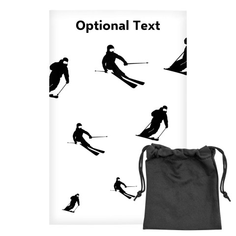 Regular (38cm x 25cm) (Skiing Icon) White - Stretch Polyester (Optional Personalised Gift Text) with Small Black Storage Pouch