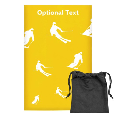 Regular (38cm x 25cm) (Skiing Icon) Yellow - Stretch Polyester (Optional Personalised Gift Text) with Small Black Storage Pouch