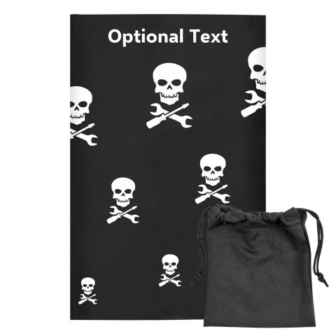 Regular (38cm x 25cm) (Skull & Spanner Icon) Black - Stretch Polyester (Optional Personalised Gift Text) with Small Black Storage Pouch