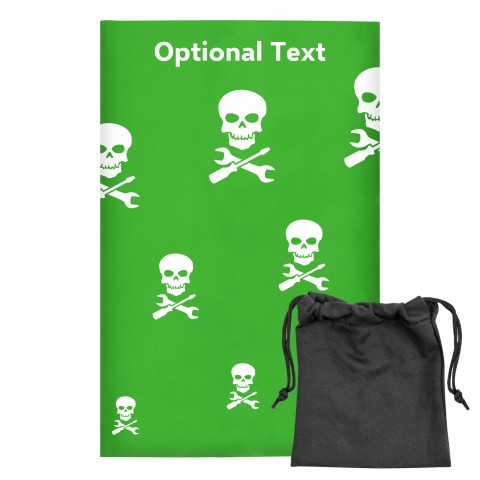 Regular (38cm x 25cm) (Skull & Spanner Icon) Bright Green - Stretch Polyester (Optional Personalised Gift Text) with Small Black Storage Pouch