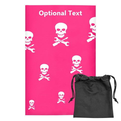 Regular (38cm x 25cm) (Skull & Spanner Icon) Fuchsia Pink - Stretch Polyester (Optional Personalised Gift Text) with Small Black Storage Pouch