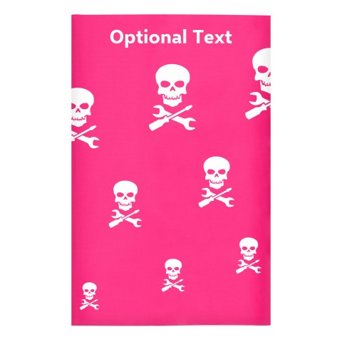 Regular (38cm x 25cm) (Skull & Spanner Icon) Fuchsia Pink - Stretch Polyester (Optional Personalised Gift Text)