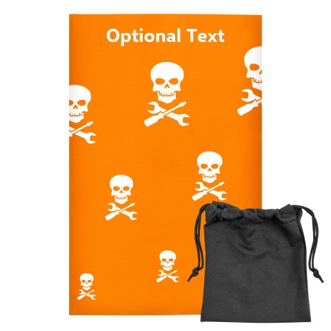 Regular (38cm x 25cm) (Skull & Spanner Icon) Orange - Stretch Polyester (Optional Personalised Gift Text) with Small Black Storage Pouch