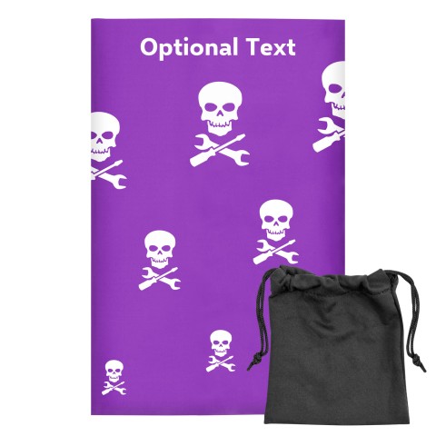Regular (38cm x 25cm) (Skull & Spanner Icon) Purple - Stretch Polyester (Optional Personalised Gift Text) with Small Black Storage Pouch