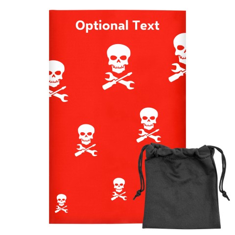 Regular (38cm x 25cm) (Skull & Spanner Icon) Red - Stretch Polyester (Optional Personalised Gift Text) with Small Black Storage Pouch