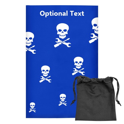 Regular (38cm x 25cm) (Skull & Spanner Icon) Royal Blue - Stretch Polyester (Optional Personalised Gift Text) with Small Black Storage Pouch