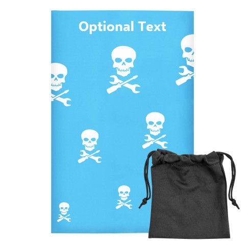 Regular (38cm x 25cm) (Skull & Spanner Icon) Sky Blue - Stretch Polyester (Optional Personalised Gift Text) with Small Black Storage Pouch