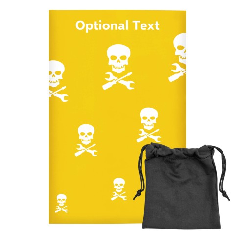 Regular (38cm x 25cm) (Skull & Spanner Icon) Yellow - Stretch Polyester (Optional Personalised Gift Text) with Small Black Storage Pouch