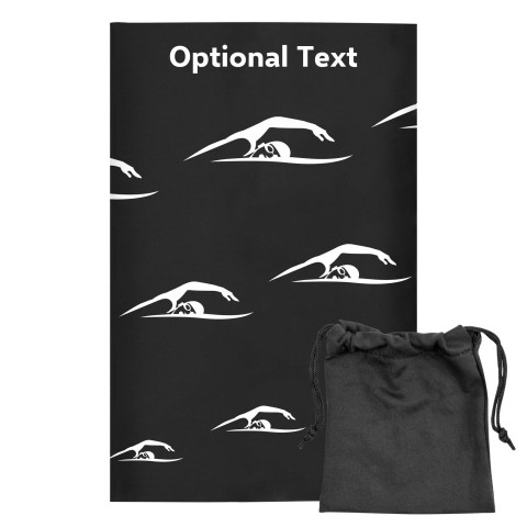 Regular (38cm x 25cm) (Swimming Icon) Black - Stretch Polyester (Optional Personalised Gift Text) with Small Black Storage Pouch