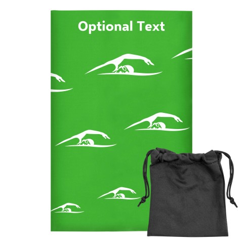 Regular (38cm x 25cm) (Swimming Icon) Bright Green - Stretch Polyester (Optional Personalised Gift Text) with Small Black Storage Pouch