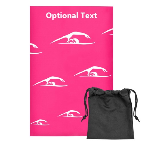 Regular (38cm x 25cm) (Swimming Icon) Fuchsia Pink - Stretch Polyester (Optional Personalised Gift Text) with Small Black Storage Pouch