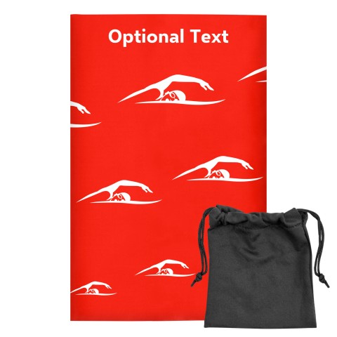 Regular (38cm x 25cm) (Swimming Icon) Red - Stretch Polyester (Optional Personalised Gift Text) with Small Black Storage Pouch