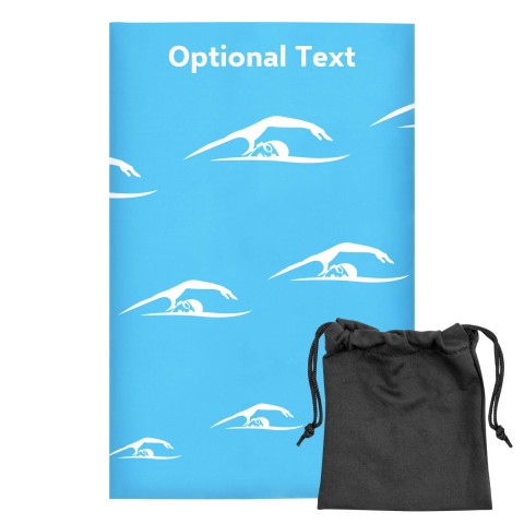 Regular (38cm x 25cm) (Swimming Icon) Sky Blue - Stretch Polyester (Optional Personalised Gift Text) with Small Black Storage Pouch